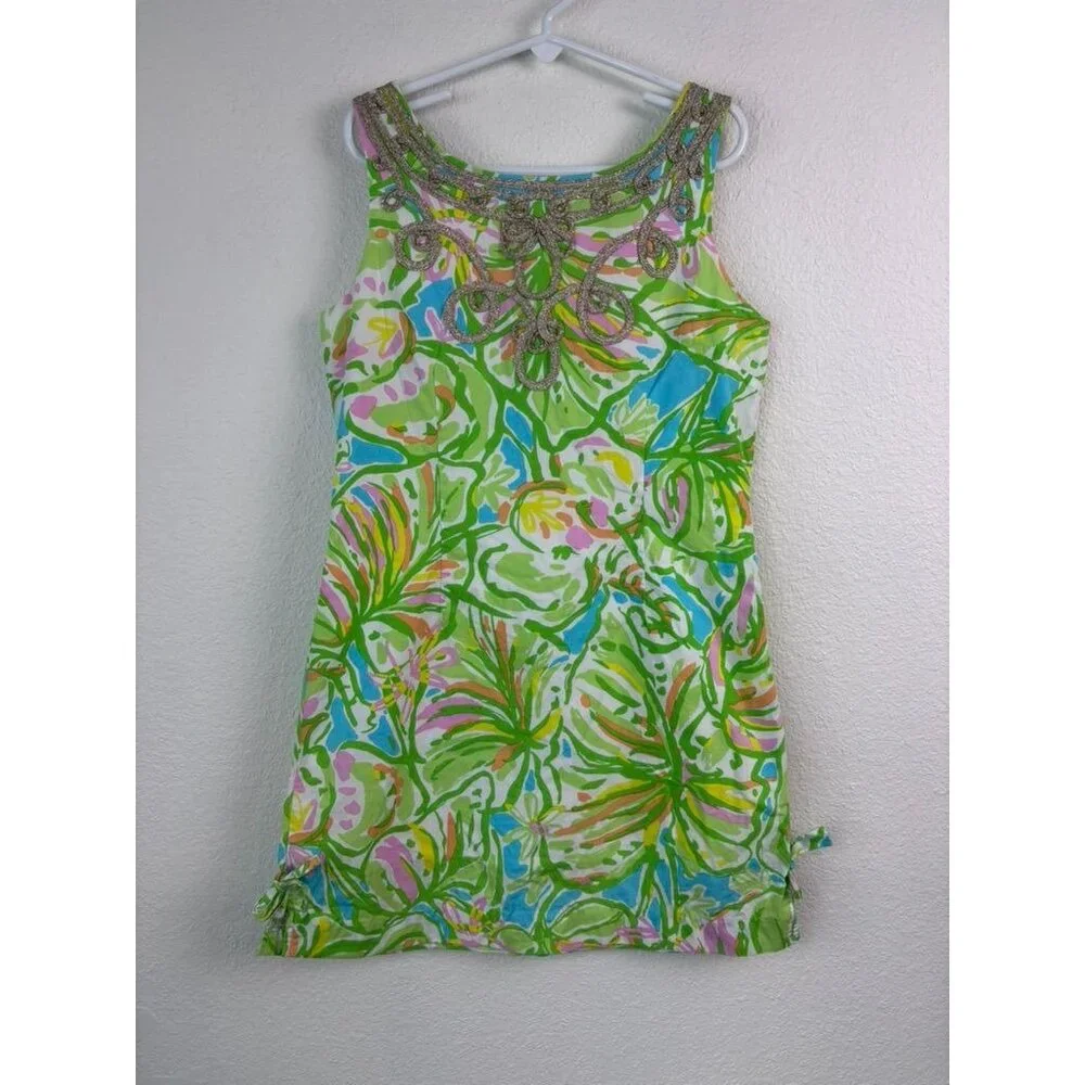 Lilly Pulitzer girls 12 green patterned sleeveless a-line‎ mini dress
